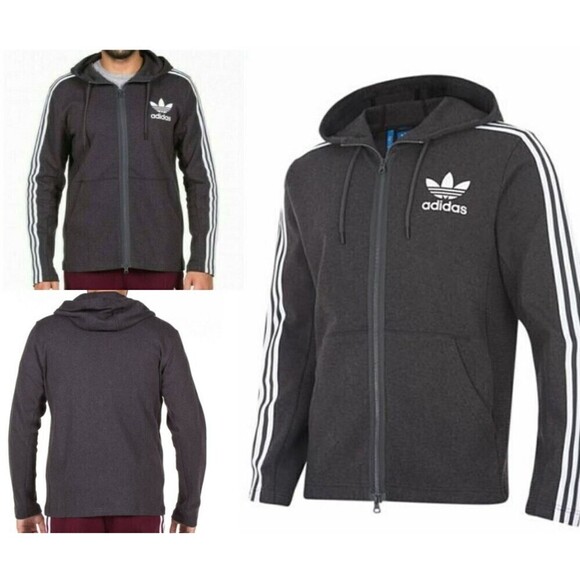 Adidas Men Size M Gray Original Curated Q3 Trefoil Cotton Hoody Full Zip Sweater - Picture 3 of 7